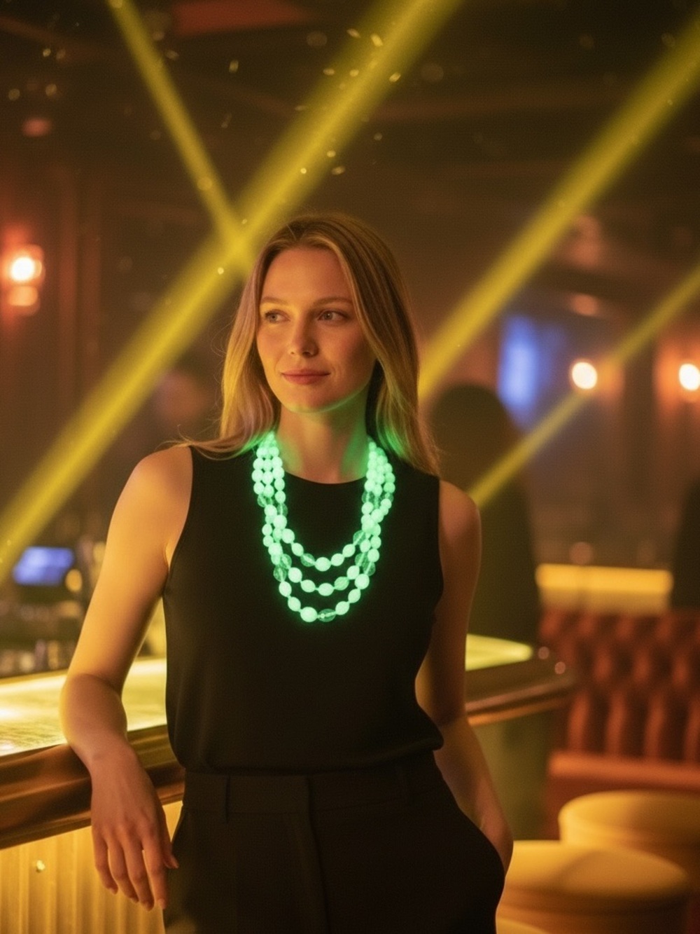 Vintage West Germany 3-Strand Green Beaded Necklace — Glows Under UV Light